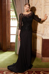 Nox Anabel MH137 Stretch Satin Beaded Long Sleeves Dress