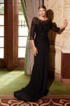 Nox Anabel MH137 Stretch Satin Beaded Long Sleeves Dress