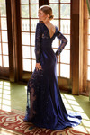 Nox Anabel ME123 Stretch Satin Illusion Long Sleeve Gown