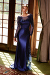 Nox Anabel ME123 Stretch Satin Illusion Long Sleeve Gown
