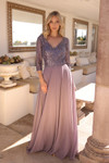 Nox Anabel MF103 Chiffon Sequin V-Neck 3/4 Sleeves Dress