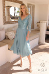 Nox Anabel MF104 Sequin Bodice 3/4 Sleeve Tea Length Gown