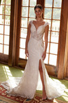 Nox Anabel C1600W Beads Tulle Cap Sleeve Sheer Wedding Dress