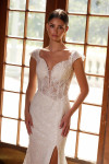 Nox Anabel C1600W Beads Tulle Cap Sleeve Sheer Wedding Dress