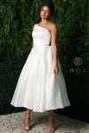 Nox Anabel JE931W Satin Ayesmatric Tea Length Wedding Dress