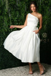 Nox Anabel JE931W Satin Ayesmatric Tea Length Wedding Dress