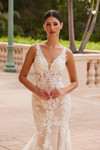 Nox Anabel H493 Tulle Laced Plunging V-neckline Wedding Gown