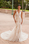 Nox Anabel H493 Tulle Laced Plunging V-neckline Wedding Gown