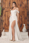 Nox Anabel E1043W Satin Off-shoulder Straps Wedding Gown
