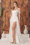 Nox Anabel E1043W Satin Off-shoulder Straps Wedding Gown