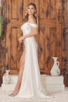 Nox Anabel E1043W Satin Off-shoulder Straps Wedding Gown