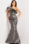 Jovani 25676 Jacquard Sequin Ruffles One-Shoulder Long Dress