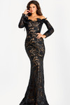 Jovani 45345 Lace Embroidered Long Sleeves Evening Gown