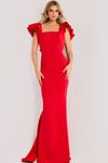 Jovani 47844 Stretch Crepe Square Neck Ruffle Sleeve Gown