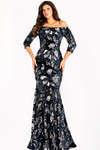 Jovani 46432 Floral Sequin Off Shoulder Quater Sleeves Gown