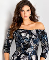 Jovani 46432 Floral Sequin Off Shoulder Quater Sleeves Gown