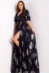 Jovani 44374 Plunging Neckline Flutter Short Sleeve Gown