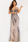 Jovani 43705 Sheer Beaded Sweetheart Neck Strapless Gown