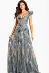 Jovani 45942 Sequin Mesh V-Neckline Ruffled Cap Sleeves Gown