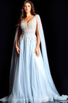 Jovani 45075 Beaded Mesh Tulle V-Neck Sheer Cape Sleeve Gown