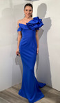 Jovani 43000 Asymmetric Neck Ruffle Fitted Evening Dress