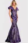 Jovani 48110 Brocade Metallic Jacquard Cap Sleeves Gown