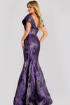 Jovani 48110 Brocade Metallic Jacquard Cap Sleeves Gown