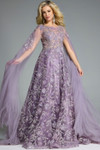 Jovani 43312 Illusion Floral Embroidery Cape Sleeves Gown