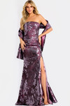Jovani 48186 Jacquard Floral Brocade Strapless Evening Gown