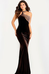 Jovani 47199 Velvet Beaded One-Shoulder Asymmetric Neck Gown