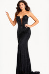 Jovani 47765 Beaded Mesh Plunging Neck Strapless Fitted Gown