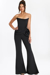 Jovani 48209 Crepe Satin Strapless Flared Legs Jumpsuit