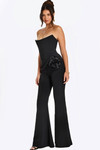 Jovani 48209 Crepe Satin Strapless Flared Legs Jumpsuit