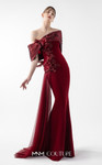 MNM Couture G2022 Asymmetric Neck Off-Shoulder Pleated Gown