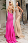 Jovani 48123 Stretch Satin Beaded Halter Neck Prom Dress