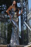 Jovani 47752 Metallic Jersey Spaghetti Strap V-Neck Gown