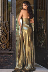 Jovani 42838 Metallic Jersey Cowl Neck Strapless Sheath Gown