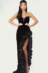 Jovani 45843 Velvet Plunging V-Neck Floral Ruffle Slit Gown