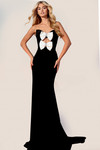 Jovani 45665 Velvet Double Bow Cutout Strapless Fitted Gown