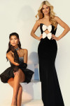 Jovani 48098 Satin Beaded Strapless Sheer Overlay Mini Dress