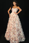 Jovani 46783 Floral Printed Layered Ruffles Strapless Gown