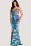 Jovani 47654 Stretch Satin Sequin Floral Cowl Neck Long Gown
