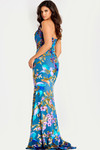 Jovani 47654 Stretch Satin Sequin Floral Cowl Neck Long Gown