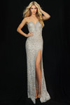Jovani 45275 Fully Beaded Mesh Sequin Strapless Sheath Gown