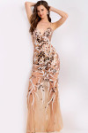 Jovani 45601 Sequin Floral Sheer Tulle Deep V-Neck Long Gown