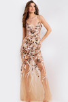 Jovani 45601 Sequin Floral Sheer Tulle Deep V-Neck Long Gown