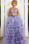 Jovani 39149 Print Sheer Tulle Layered Skirt Strapless Gown