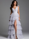 Jovani 49358 Tiered Ruffle Polka Dot V-Neck Sleeveless Gown