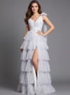 Jovani 49358 Tiered Ruffle Polka Dot V-Neck Sleeveless Gown
