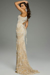 Jovani 39895 Embellished Lace One-Shoulder High Slit Gown